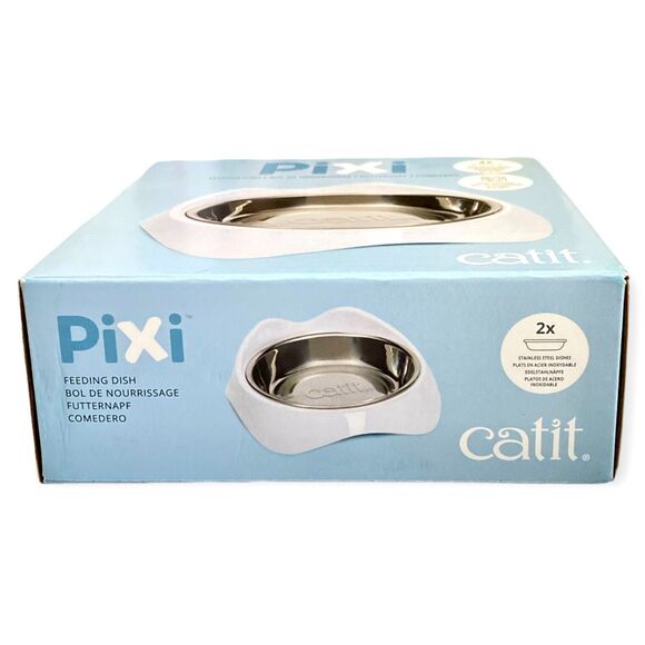 Catit PIXI Feeding Dish Cat Food 2 Stainless Steel Dishes, includes BONUS Bowl - Picture 3 of 5